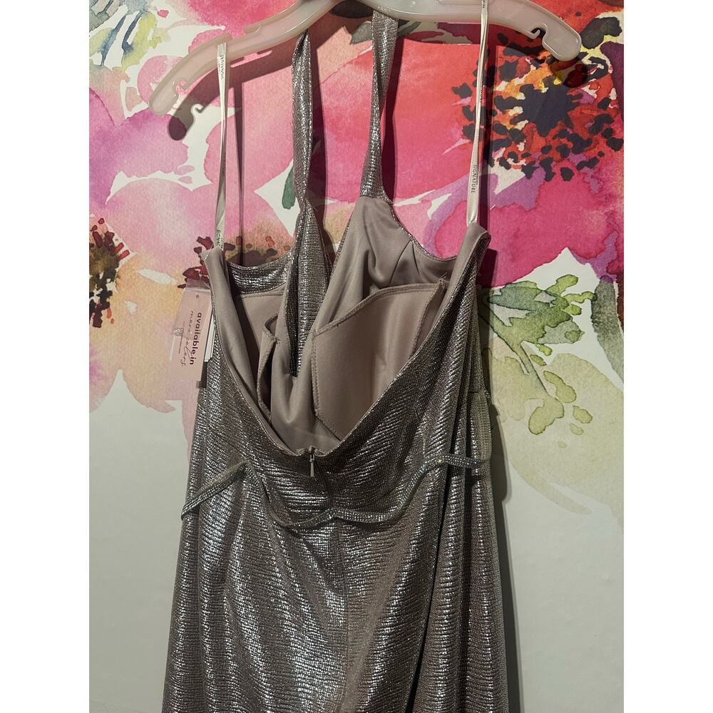 Metallic Halter Cowl Neck Sheath with Slit - Size 18 - Plus Size - Rose Gold - Picture 5 of 9
